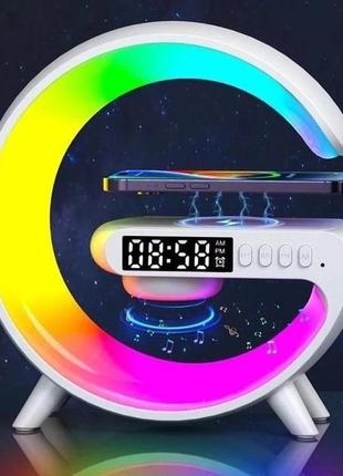 Розумний нічний світильник g63 міні з bluetooth колонкою бездротовою зарядкою 10w годинниками і rgb підсвічуванням|швидка