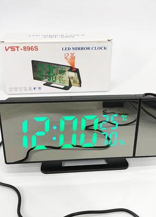Часы сетевые проекционные vst 896s-4 (зеленый циферблат, температура, usb шнур, будильник, дата)|швидка