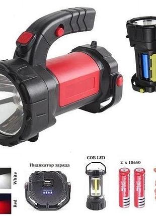Ручний акумуляторний ліхтар t80c-5w+cob (white/red) із функцією power bank. колір: червоний|швидка доставка|