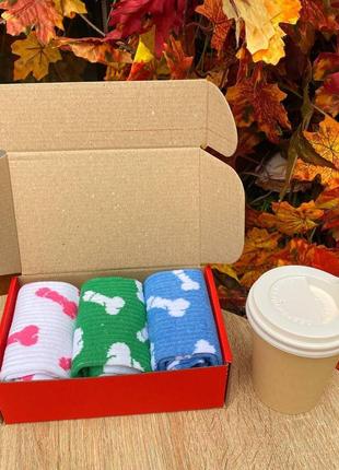 Бокс жіночих високих шкарпеток 36-41 на 3 пари з малюнком цюцюрок|швидка доставка|