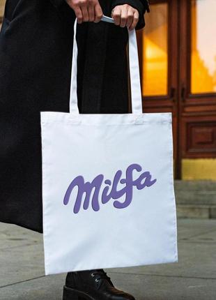 Сумка шопер із принтом "milfa" біла|швидка доставка|