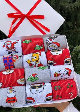 Подарунковий бокс новорічних жіночих шкарпеток на 12 пар 36-41 р|швидка доставка|