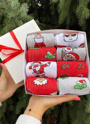 Бокс жіночих новорічних шкарпеток 36-41 р на 8 пар в подарунковій коробці із стрічкою|швидка доставка|