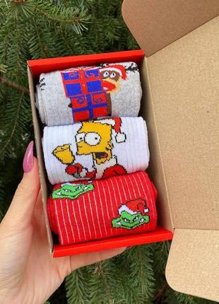 Набір жіночих новорічних шкарпеток 36-41 на 3 пари у коробці|швидка доставка|