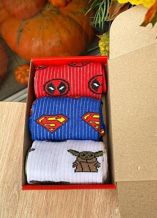 Набір жіночих шкарпеток 36-41 на 3 пари з мультяшним малюнком у коробці|швидка доставка|