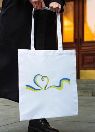 Сумка шопер із принтом "прапор україни" біла|швидка доставка|