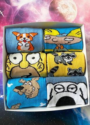 Набір жіночих шкарпеток 36-41 6 пар з мультяшним малюнком у подарунковій коробці|швидка доставка|