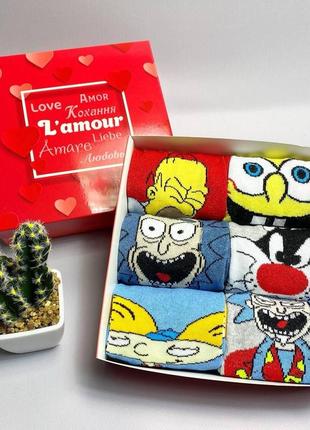 Бокс жіночих мультяшних шкарпеток 36-41 на 6 пар у подарунковій коробці|швидка доставка|