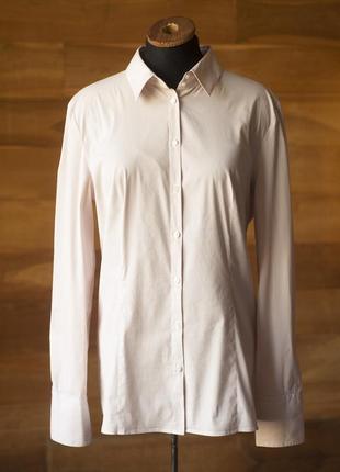 Розовая котоновая рубашка в полоску женская hugo boss, размер l, xl