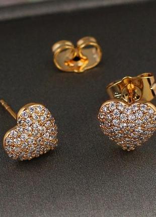 Сережки гвоздики xuping jewelry сердечка з дрібних фіанітів 9 мм золотисті