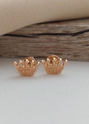 Серьги вкрутки золотые короны без камней маленькие 1.18