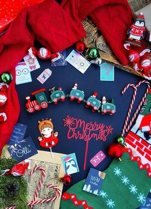 Топпер торт украшение девушка надпись merry christmas Новый год пластик не съедобны новый