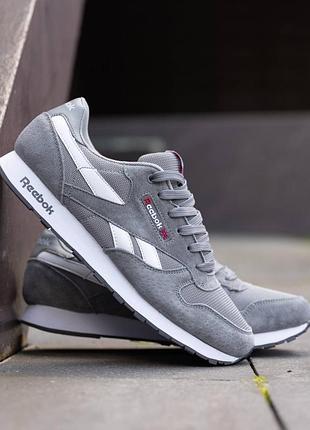 Замшевые кроссовки reebok classic leather grey white