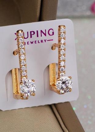 Сережки xuping jewelry доріжка з каменів 2 см медзолото