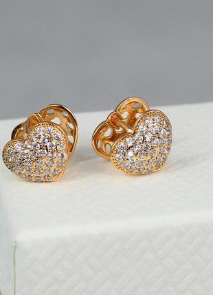 Сережки медичне золото xuping jewelry серце подвійні 9 мм