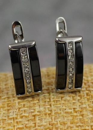 Сережки медсталь xuping jewelry краватка з чорною керамікою 1.6 см сріблясті