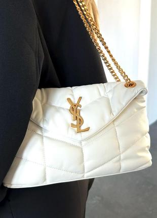 Женская сумка ysl puffer chain white gold3 фото
