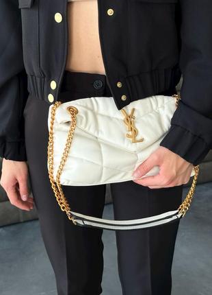 Женская сумка ysl puffer chain white gold5 фото