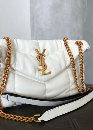 Женская сумка ysl puffer chain white gold6 фото