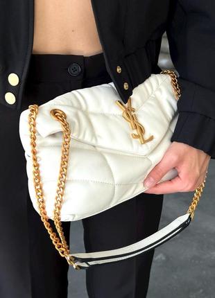 Женская сумка ysl puffer chain white gold7 фото