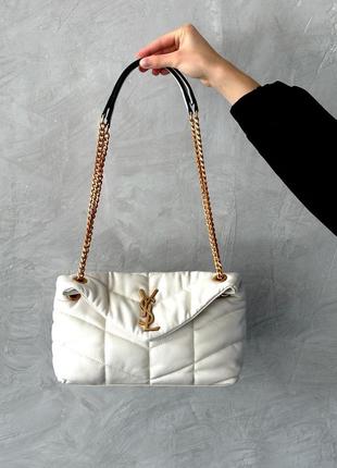 Женская сумка ysl puffer chain white gold8 фото