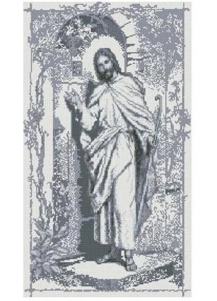 Алмазная мозаика икона иисус стучится в дверь в сером цвете 40х70 см colorart ss812