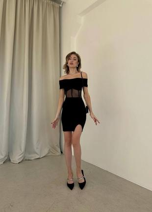 Платье мини черная с корсетом сеткой идеально подчеркнет фигуру🖤4 фото