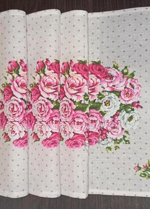 Кухонні серветки рогожка прованс сервіз квіти бавовна2 фото
