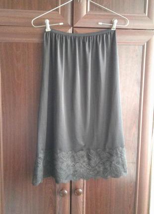 Чорна спідня спідниця, підспідничник із широким мереживом батал marks& spencer