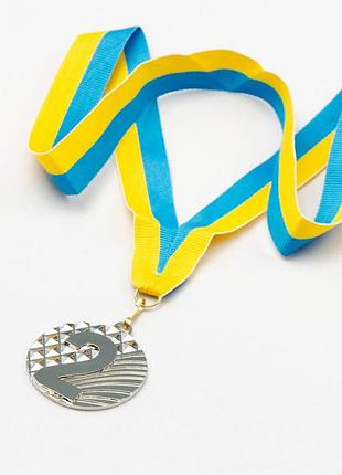 Медаль наградна для більярда ромб зі стрічкою (2 місце, срібло) ø5см