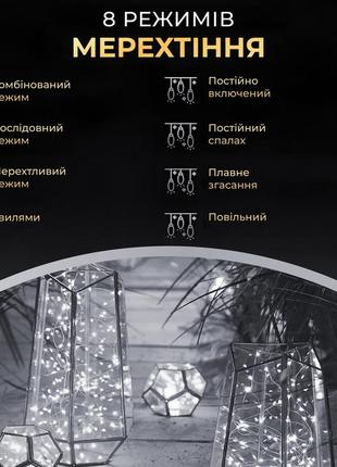 Гірлянда роса 20 метрів usb на 200 led світлодіодів крапля на зеленому дроті біла