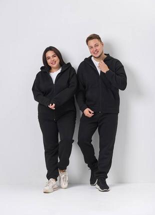 Парные спортивные костюмы на флисе на молнии и манжетах с капюшоном до 7xl