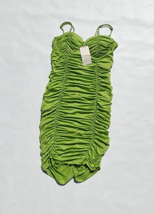 Коктейльное салатовое мини платье со сборками vera & lucy