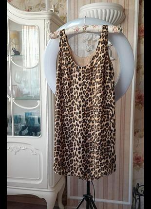 Платье, туника шелк шифон на подкладке леопардовый принт