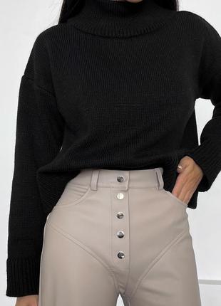 Женский свитер черный с горловиной прямой из шерсти и акрила шерстяной акриловый однотонный средний базовый