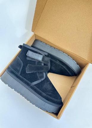 Угги на липучках черные замшевые