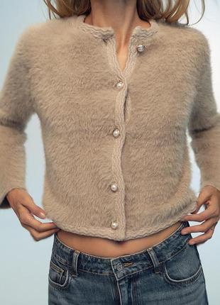 Кардиган женский бежевый меховой zara new