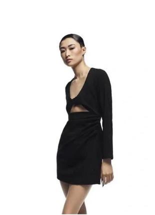 Мини платье черная zara с вырезами, платье черное с вырезами zara