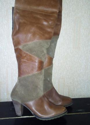 Высокие сапоги, кожа комбинированная с замшей, 38-39