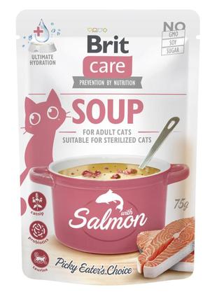 Корм вологий суп для котів brit care soup with salmon з лососем 75г