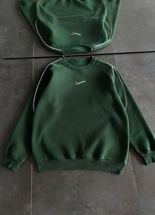 Свитшот женский / мужской зеленый на флисе теплый осенний весенний зимний nike