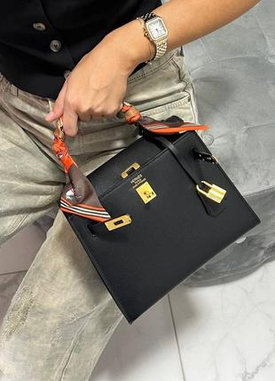 Сумка в стилі hermes шкіра чорна блакитна