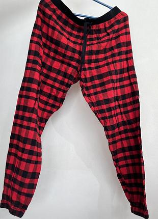 Крутые байковые брюки в клетку актуальны домашние унисекс m-xl