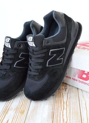 Жіночі круті кросівки чорні замшеві + сітка фірми new balance 574 нью беленс на весну-літо