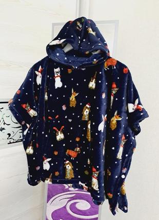 Пончо теплая плюшевая накидка на 4-6 лет