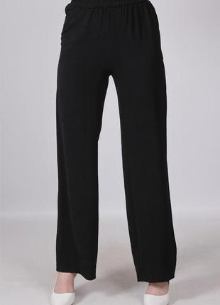 Брюки свободного кроя женские черные пояс - резинка, стильные широкие жатка с боковыми карманами актуаль 014,
