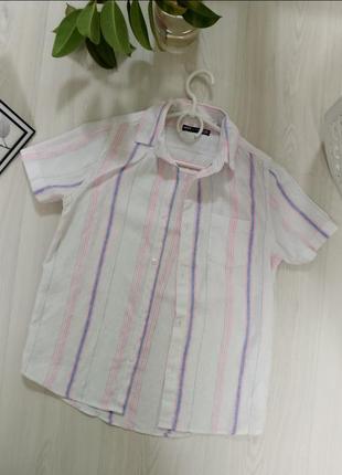 Рубашка с коротким рукавом в полоску лен для мальчика девочки