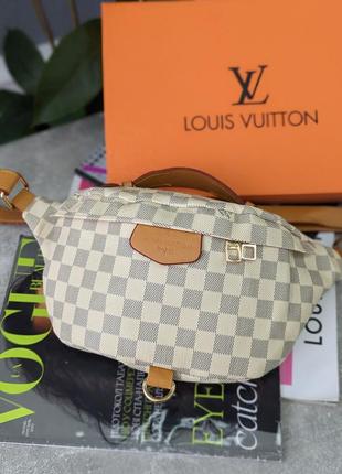 Женская бананка луи виттон louis vuitton бежевая клетка, поясная бананка