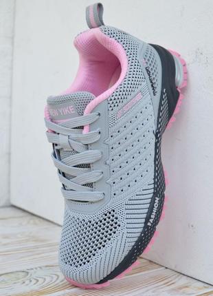 Жіночі літні кросівки сірі з рожевим, текстильна сітка, легкі спортивні якість3 фото