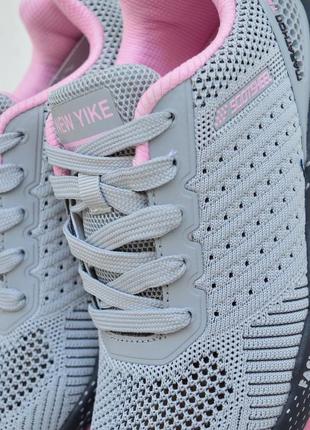 Жіночі літні кросівки сірі з рожевим, текстильна сітка, легкі спортивні якість9 фото